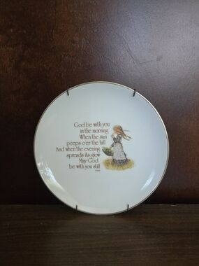 Decorative White Prayer Plate with Girl Illustration By Lasting Moments